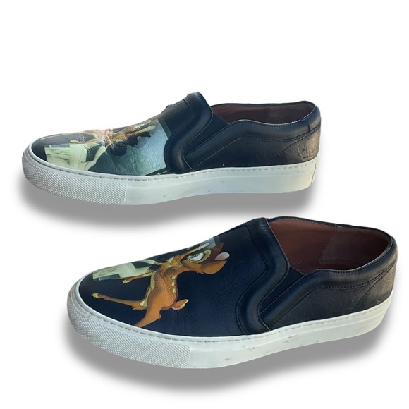 Givenchy x Disney Bambi Leather Slip On Sneakers Black Womens Designer Shoes - Picture 2 of 9
